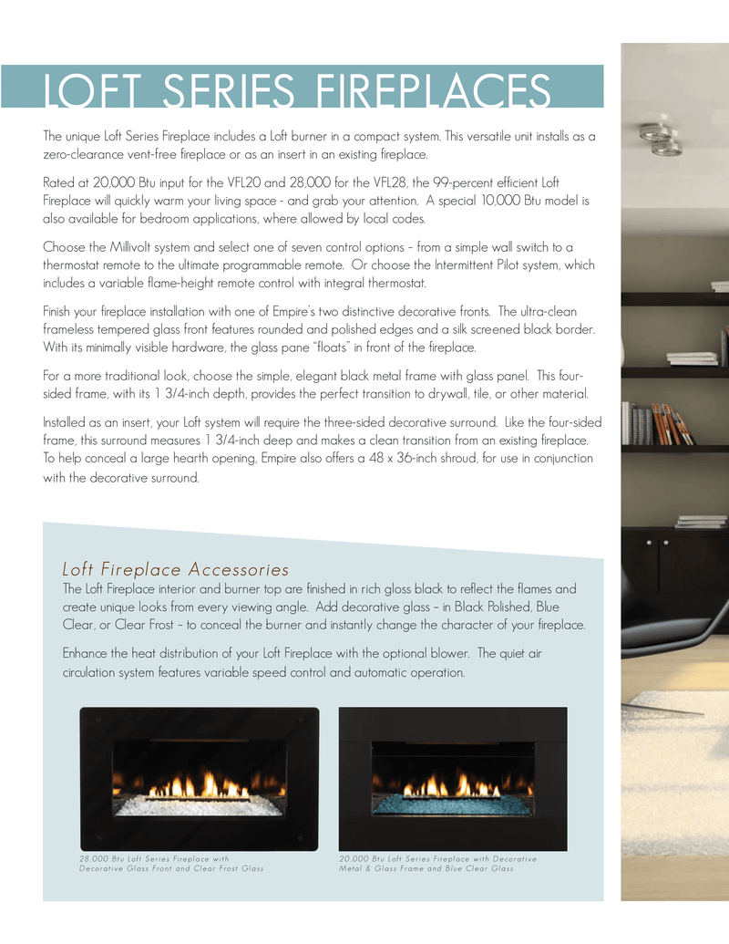 Empire Loft Series 28-inch Ventless Gas Fireplace