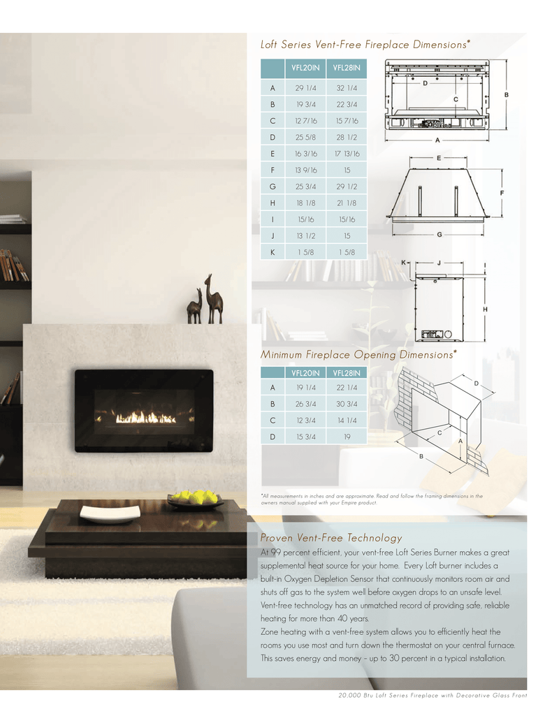Empire Loft Series 28-inch Ventless Gas Fireplace