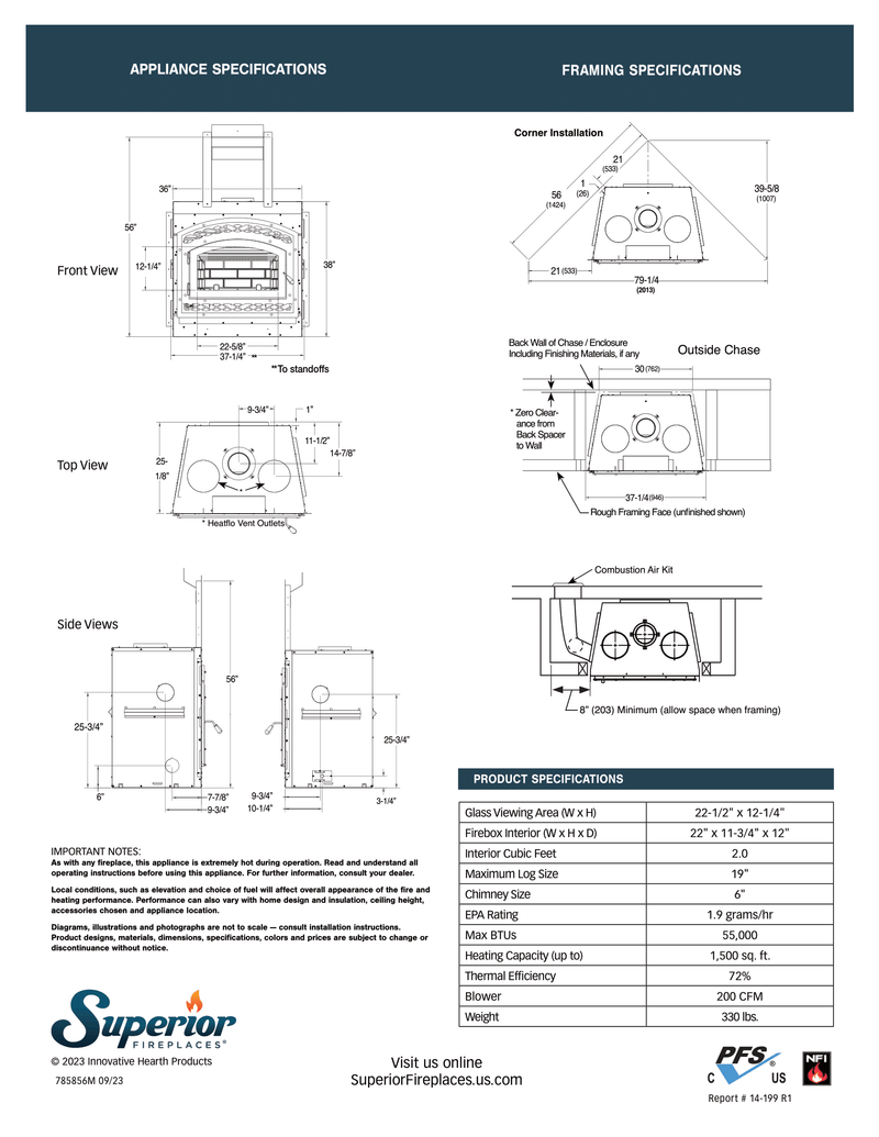 Superior Large Wood Burning Fireplace Insert with Blower