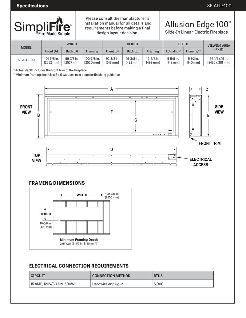 SimpliFire Allusion Edge Built In Linear Electric Fireplace