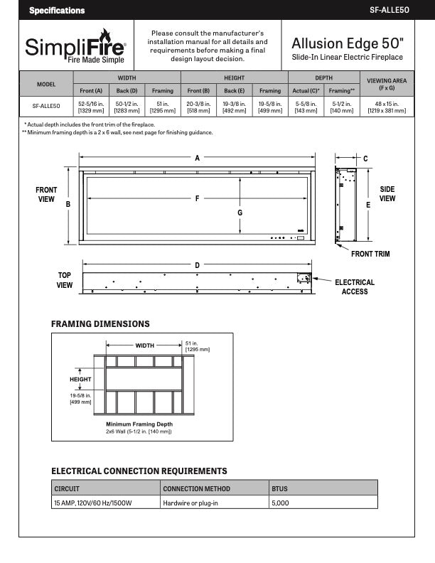 SimpliFire Allusion Edge Built In Linear Electric Fireplace