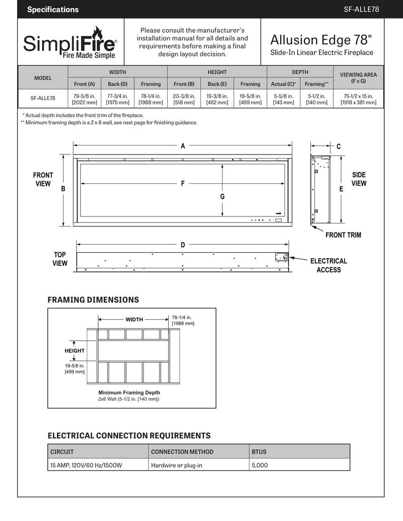 SimpliFire Allusion Edge Built In Linear Electric Fireplace