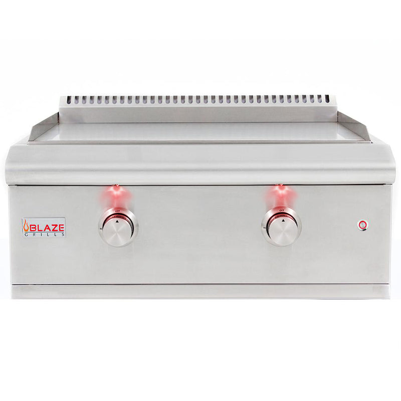 Blaze Griddle 30" Natural Gas Griddle, Stainless Steel 2-Burner with Red Control Knob Illumination for Outdoor Cooking