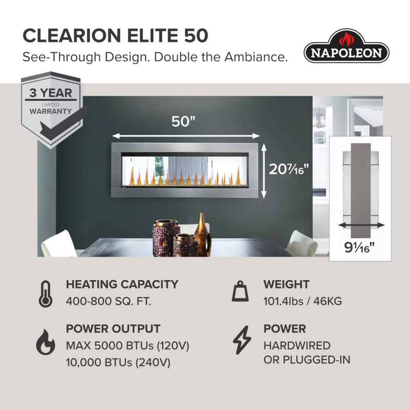 Napoleon CLEARion Elite See-Through Built In Electric Fireplace