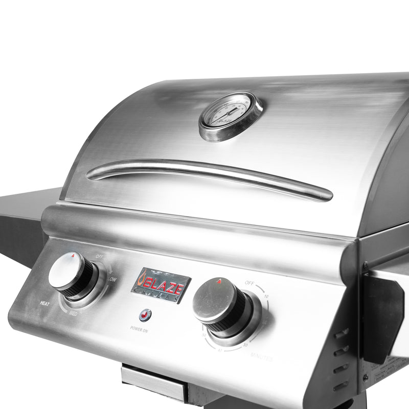 Blaze 21-Inch Electric Grill with Freestanding Base – 1500W Heating Element, Up to 749°F+, 304 Stainless Steel, Digital Thermostat, Triangular Grates, Removable Drip Tray, Apartment & Condo Safe