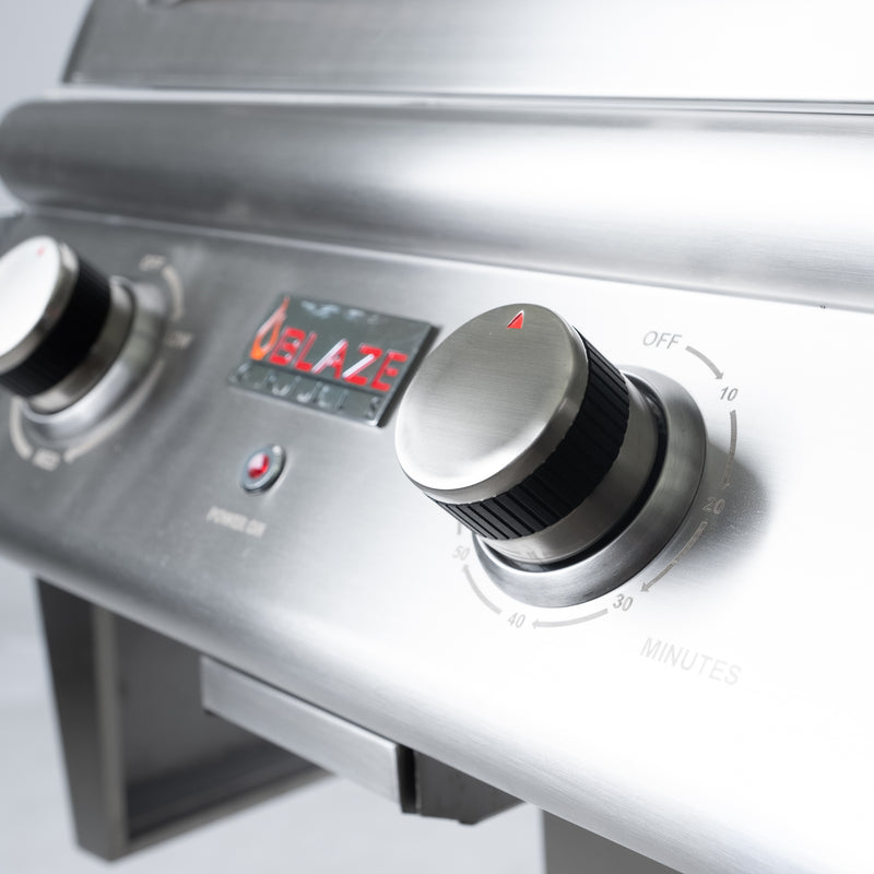 Blaze 21-Inch Electric Grill with Freestanding Base – 1500W Heating Element, Up to 749°F+, 304 Stainless Steel, Digital Thermostat, Triangular Grates, Removable Drip Tray, Apartment & Condo Safe