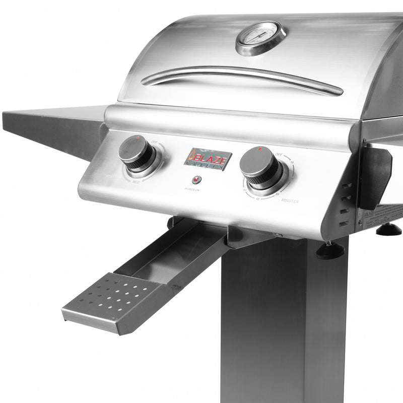 Blaze 21-Inch Electric Grill with Freestanding Base – 1500W Heating Element, Up to 749°F+, 304 Stainless Steel, Digital Thermostat, Triangular Grates, Removable Drip Tray, Apartment & Condo Safe