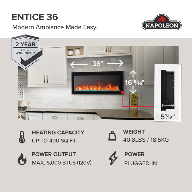 Napoleon Entice Wall Mounted Electric Fireplace
