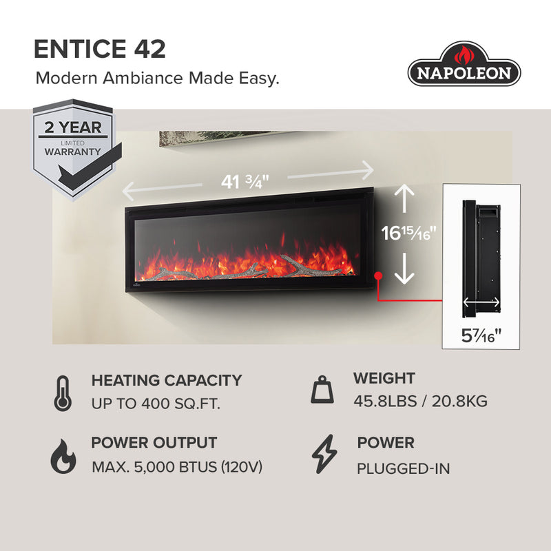 Napoleon Entice Wall Mounted Electric Fireplace