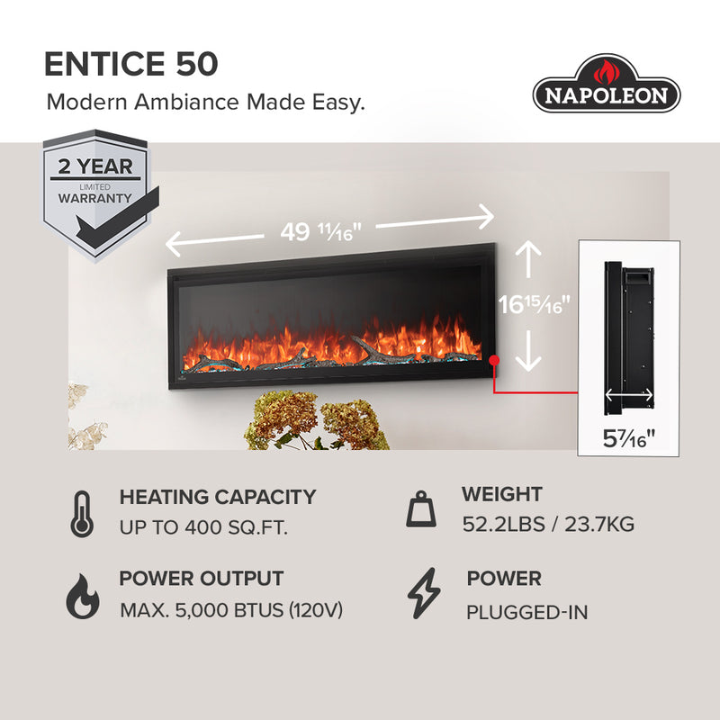 Napoleon Entice Wall Mounted Electric Fireplace