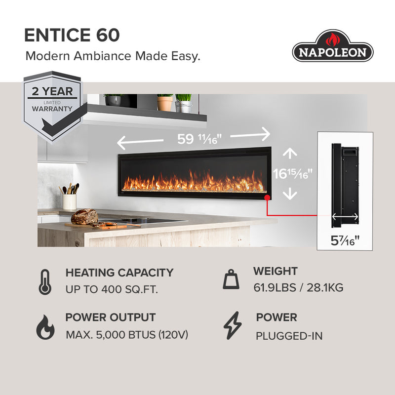 Napoleon Entice Wall Mounted Electric Fireplace