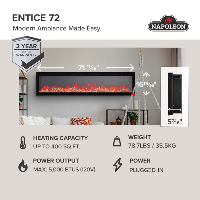 Napoleon Entice Wall Mounted Electric Fireplace