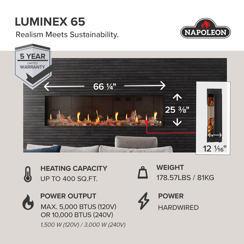 Napoleon Luminex 65" Built In LCD Electric Fireplace