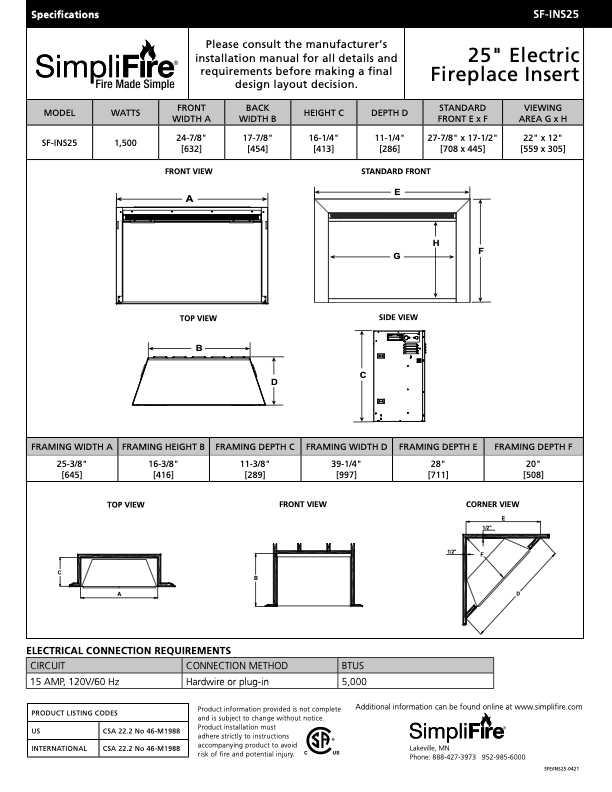 SimpliFire Electric Fireplace Insert