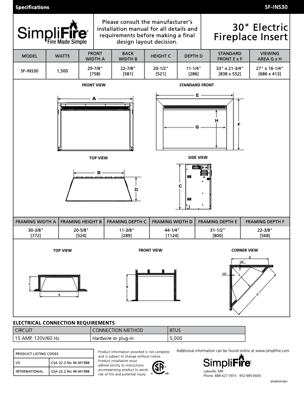 SimpliFire Electric Fireplace Insert