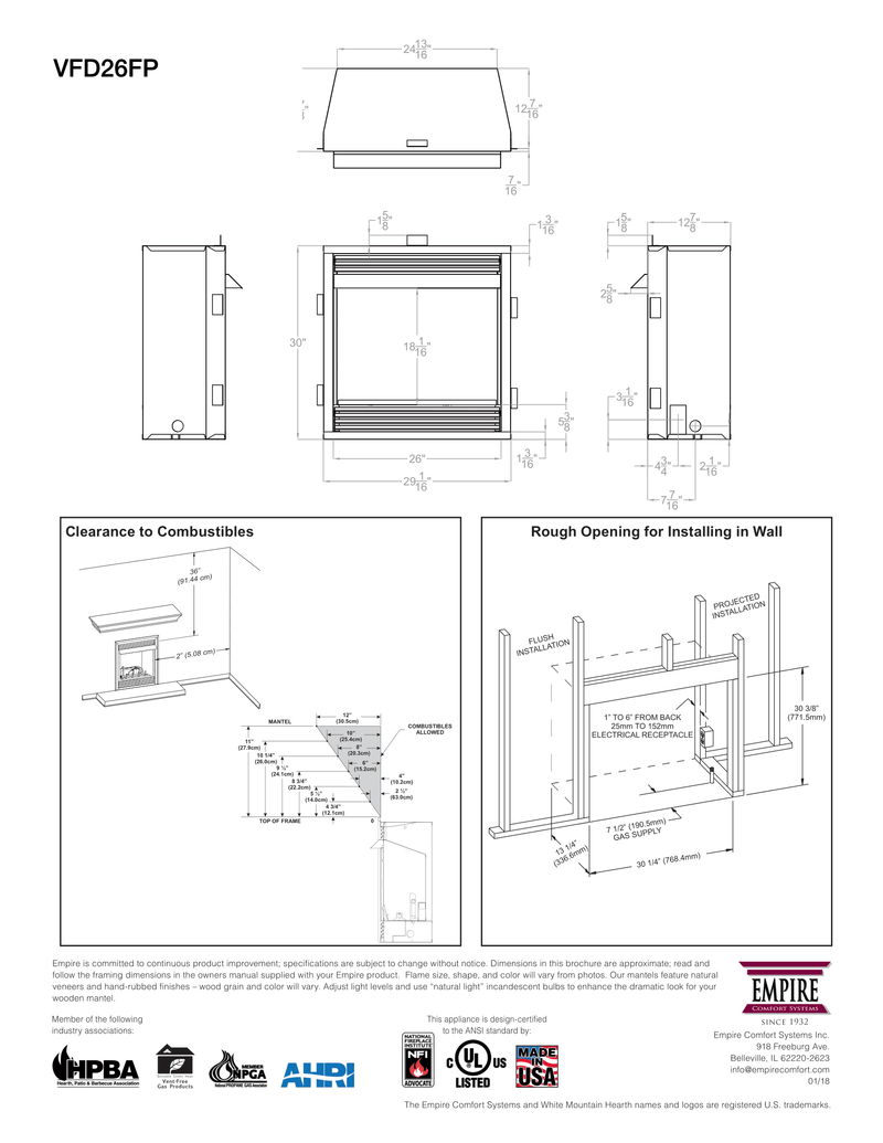 Empire Vail Ventless Gas Fireplace White Mantel Combination