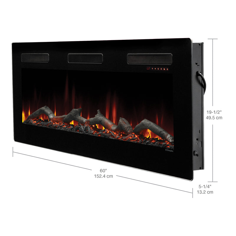 Dimplex Sierra Linear electric fireplace side view with dimensions