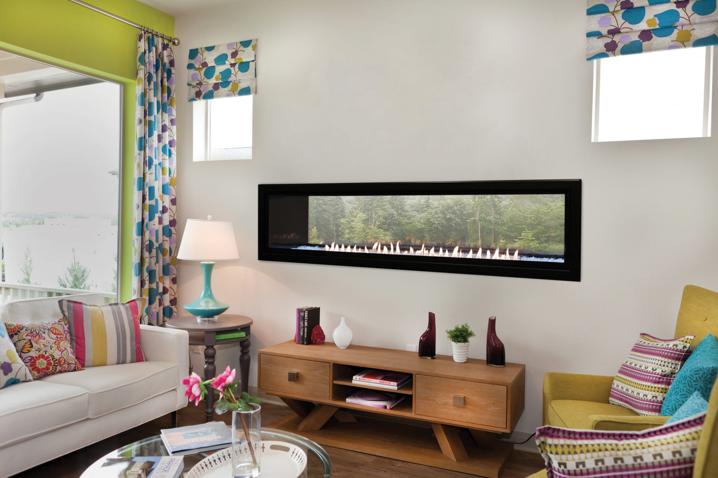 Empire Boulevard 60" see-through fireplace installed in an interior wall