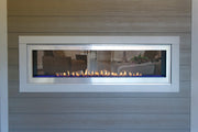 Empire Boulevard 60 inch vent free gas fireplace installed outdoors with a stainless steel frame