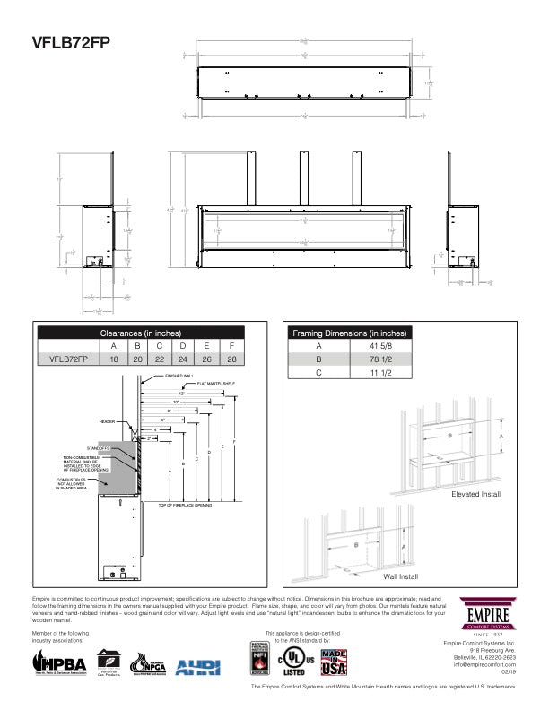 Empire Boulevard 72" Built In Vent Free Gas Fireplace