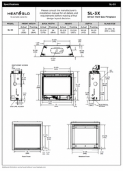 Heat & Glo SlimLine X 28 direct vent gas fireplace specifications and dimensions