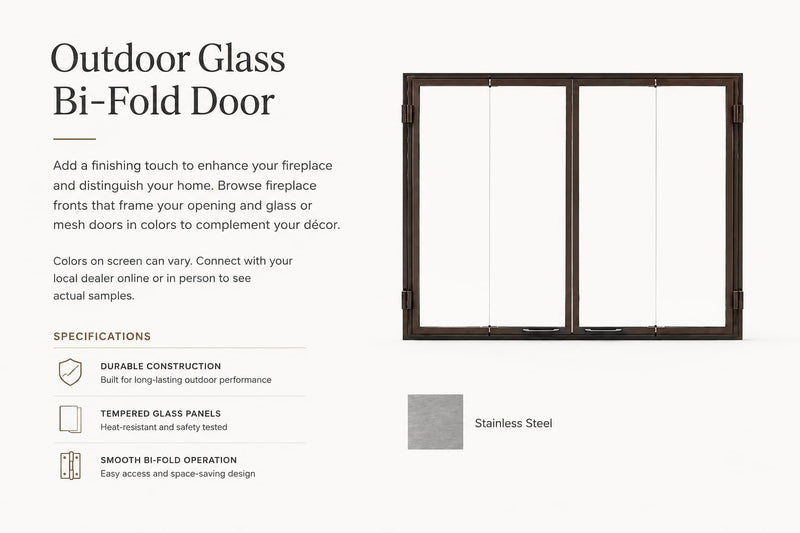Majestic Castlewood outdoor wood fireplace glass bi-fold door option