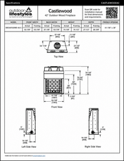 Majestic Castlewood outdoor wood fireplace technical dimensions