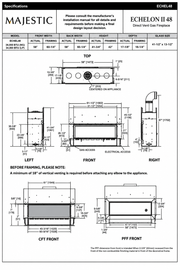 Majestic Echelon II 48 inch direct vent gas fireplace specifications and dimensions