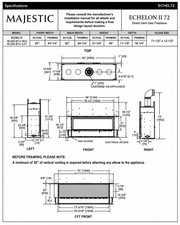 Majestic Echelon II 72 inch direct vent gas fireplace specifications and dimensions
