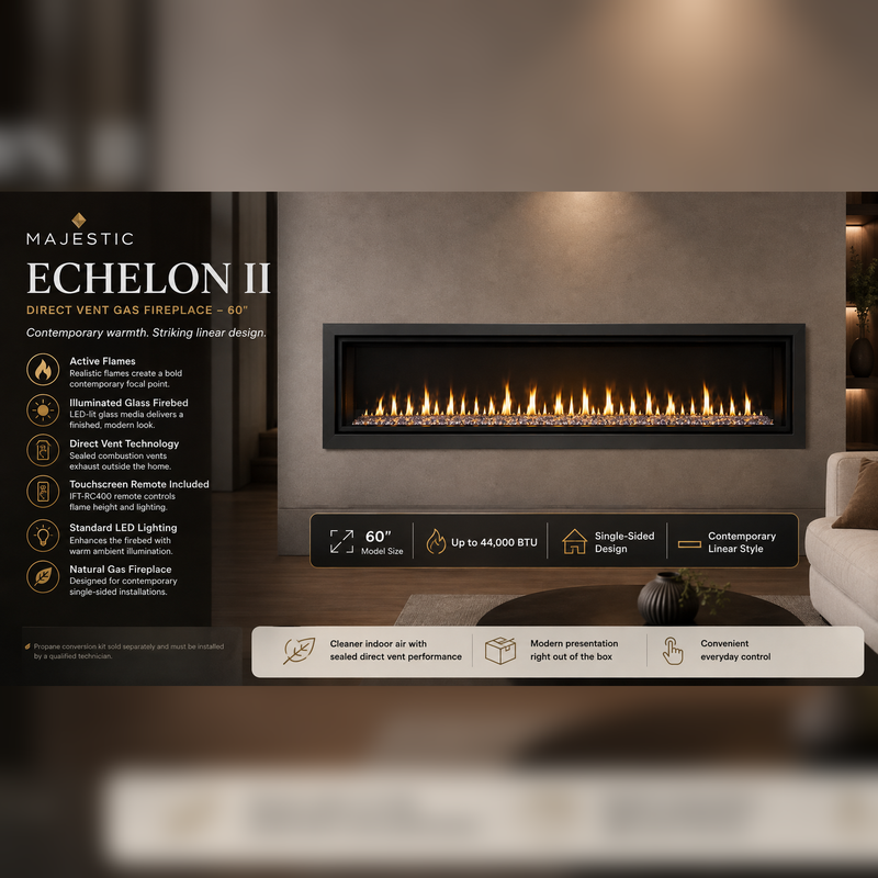 Majestic Echelon II direct vent gas fireplace feature display