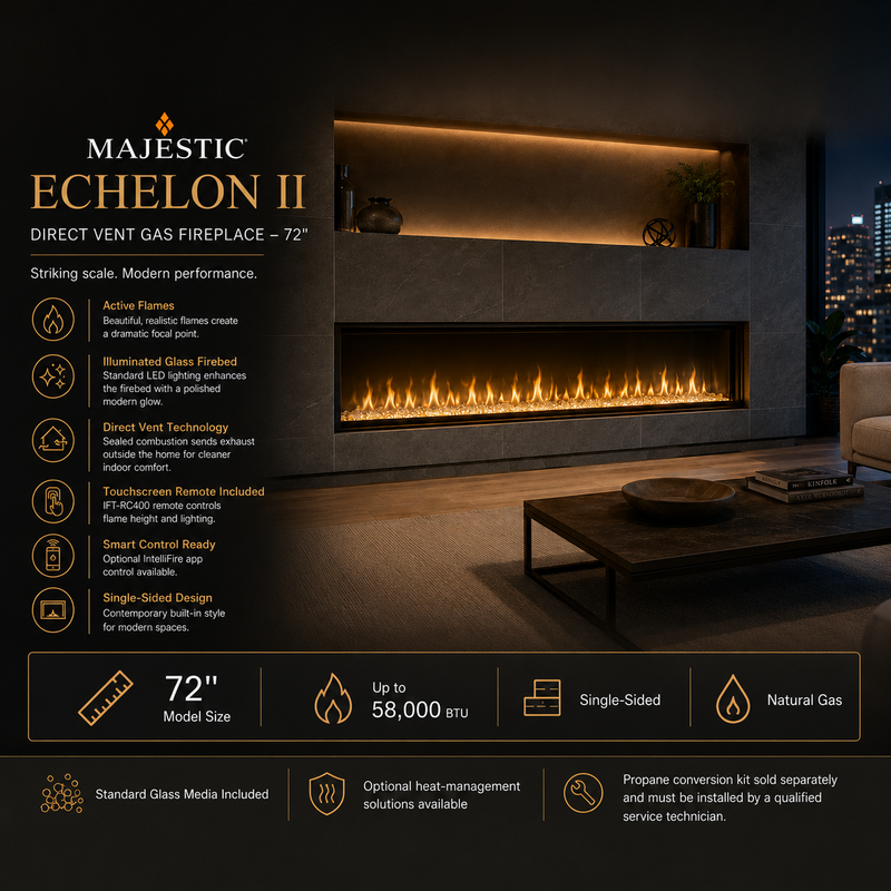 Majestic Echelon II direct vent gas fireplace features overview