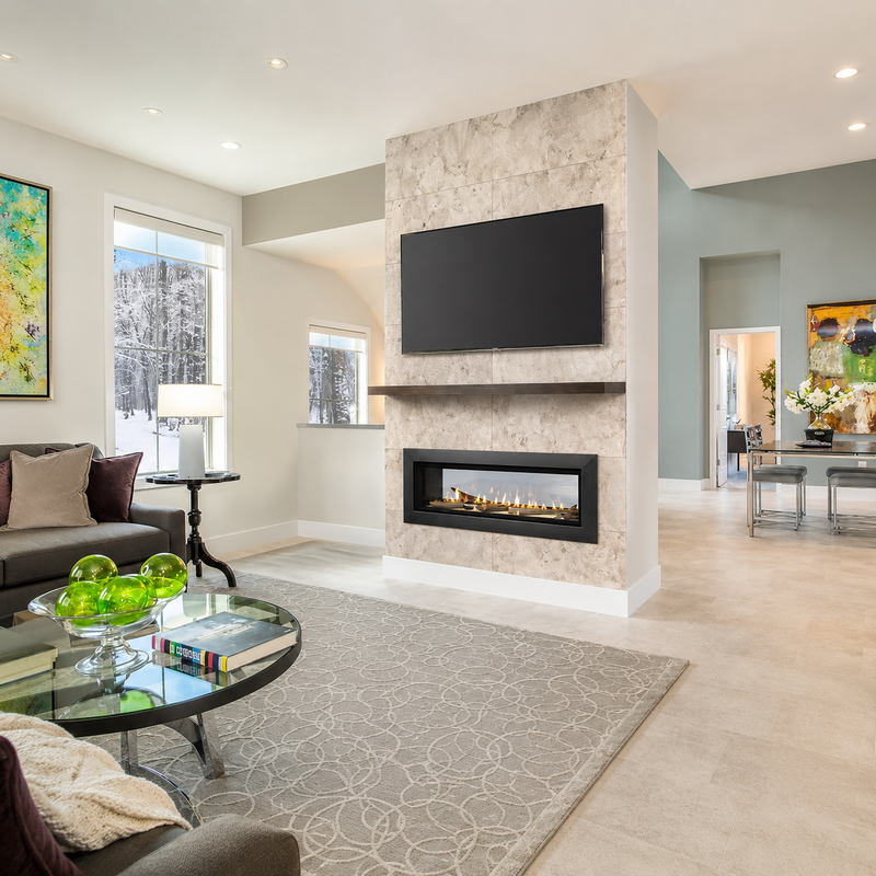 Majestic Echelon II gas fireplace installed in a bright modern living room