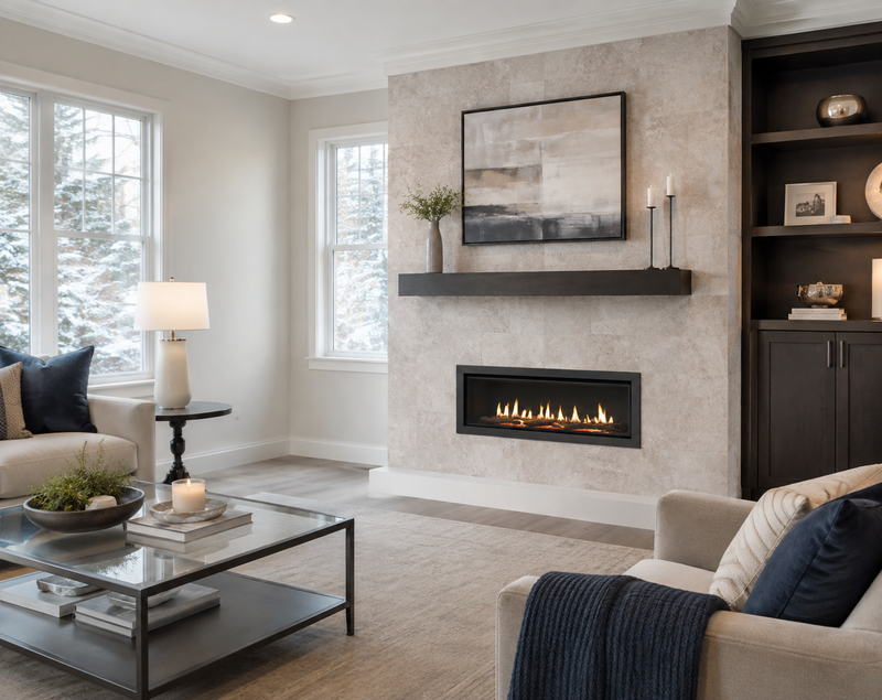 Majestic Echelon II direct vent gas fireplace in a contemporary living room