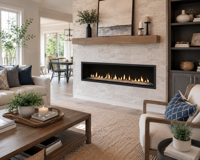 Majestic Echelon II direct vent gas fireplace in a modern home interior