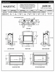Majestic Jade 32 inch direct vent gas fireplace specifications and dimensions