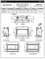 Majestic Jade 42 inch direct vent gas fireplace specifications and dimensions