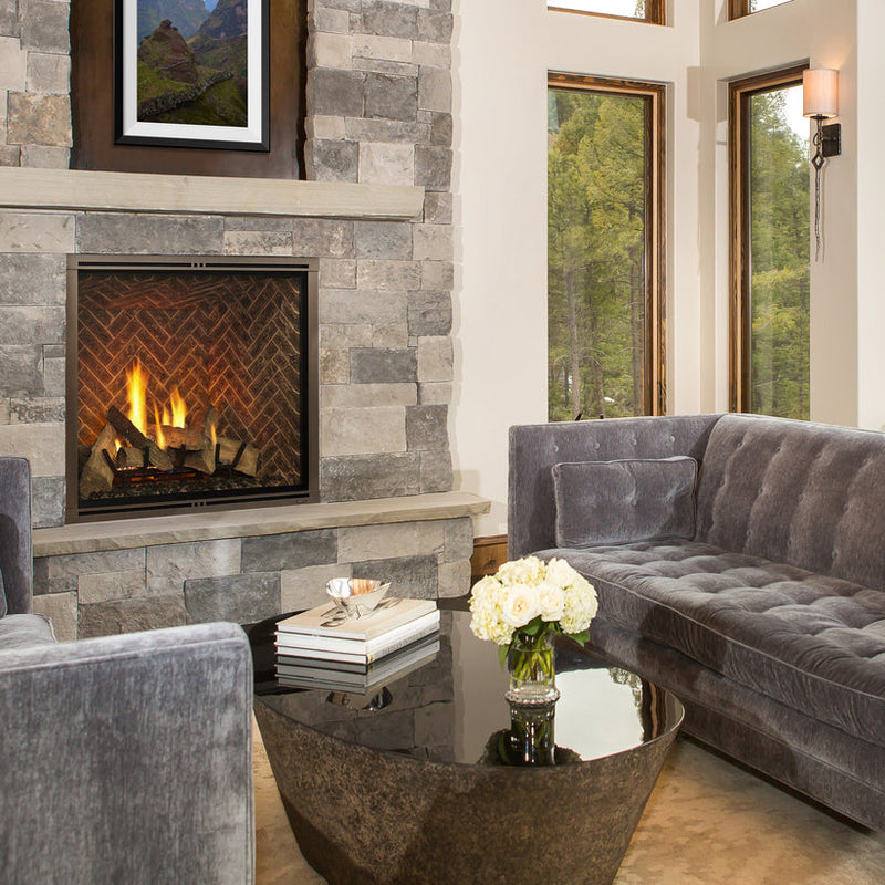 Majestic Marquis II direct vent gas fireplace in a cozy living room