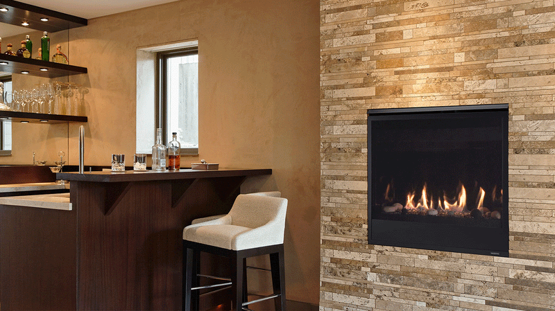 Majestic Quartz direct vent gas fireplace installed in a contemporary living space