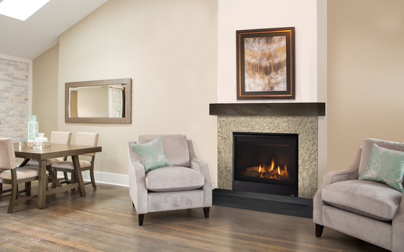 Majestic Quartz built-in gas fireplace in a traditional living room