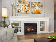 Majestic Quartz built-in gas fireplace with traditional mantel surround