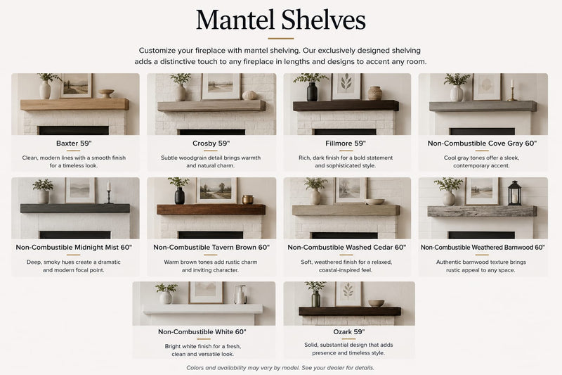 Majestic Quartz gas fireplace mantel shelf options