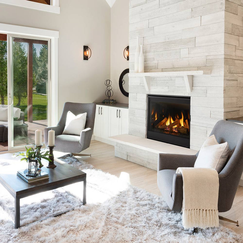 Majestic Quartz Platinum 36 built-in gas fireplace in a modern living room