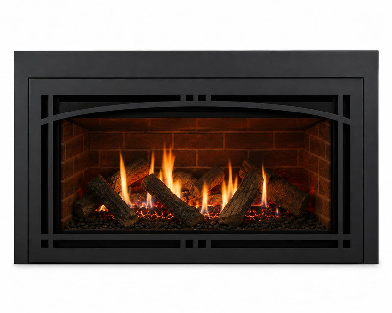 Majestic Ruby 35 inch direct vent gas fireplace insert with realistic logs and flames