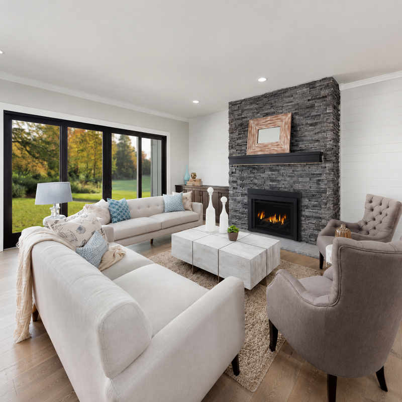 Majestic Ruby gas fireplace insert installed in a modern living room