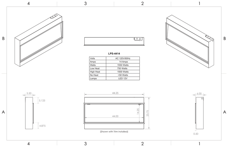 Modern Flames Landscape Pro Slim 44 inch electric fireplace specifications