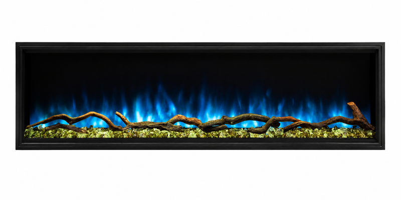 Modern Flames Landscape Pro Slim 56 inch electric fireplace with blue and yellow flame