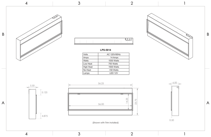 Modern Flames Landscape Pro Slim 56 inch electric fireplace specifications