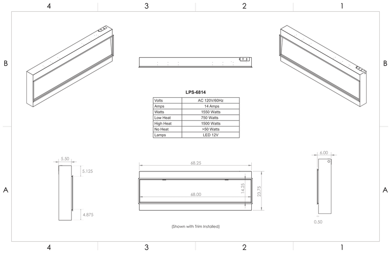Modern Flames Landscape Pro Slim 68 inch electric fireplace specifications