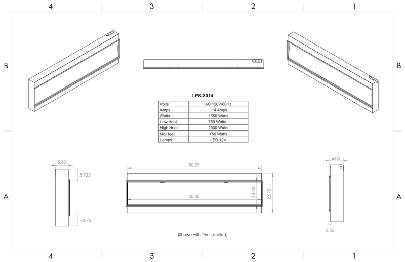 Modern Flames Landscape Pro Slim 80 inch electric fireplace specifications