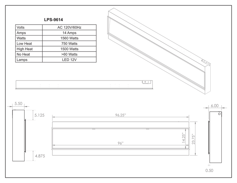 Modern Flames Landscape Pro Slim 96 inch electric fireplace specifications